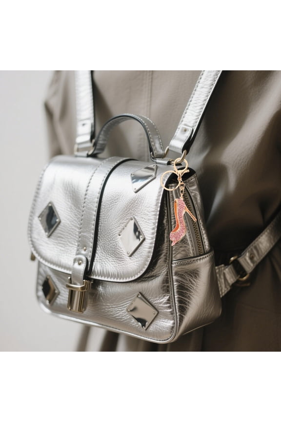 2Pcs Durable Metal Pink High Heel Shoe Keychain Charm