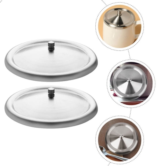 UPOUART 2Pcs Practical Stainless Steel Cup Covers Leakproof Round Mug Lids Dustproof Plated Silver