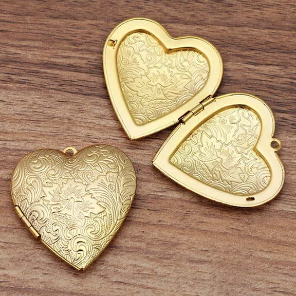 UPOUART 2Pcs Memorial Jewelry Golden Copper Heart Shaped Photo Holders for Friends