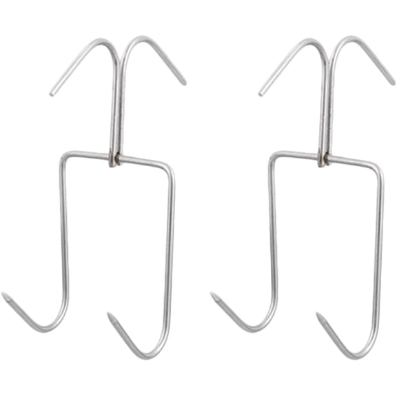UPOUART 2Pcs Stainless Steel Meat Hooks with Double Design for Hanging Bacon Roast Chicken and Bbq
