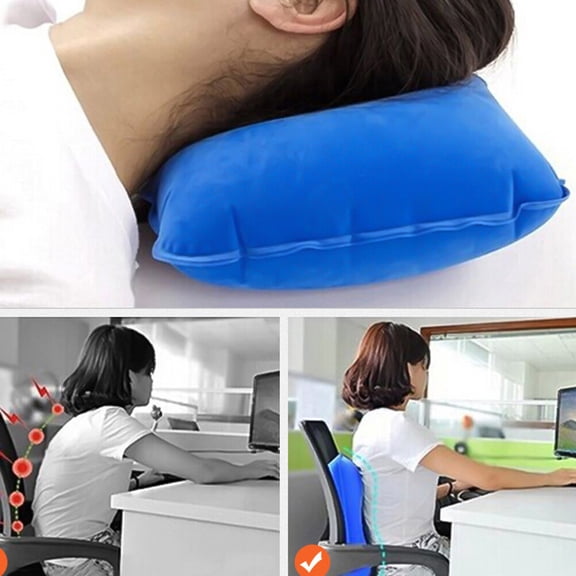 UPOUART 2Pcs PVC Flocking Inflatable Neck Pillows Portable Camping Cushion Ergonomic Design Blue