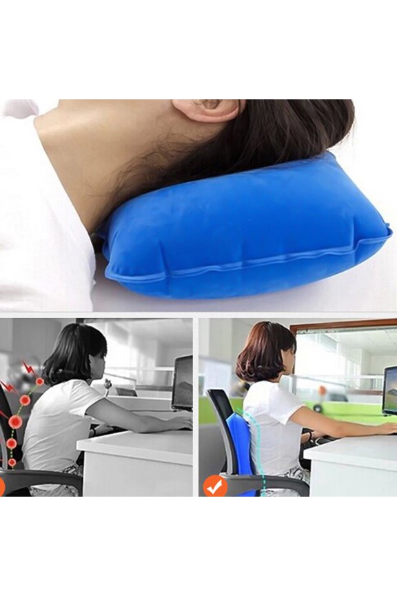 2Pcs PVC Flocking Inflatable Neck Pillows Portable Blue Inflation Cushion for Camping Rest and Travel Comfort