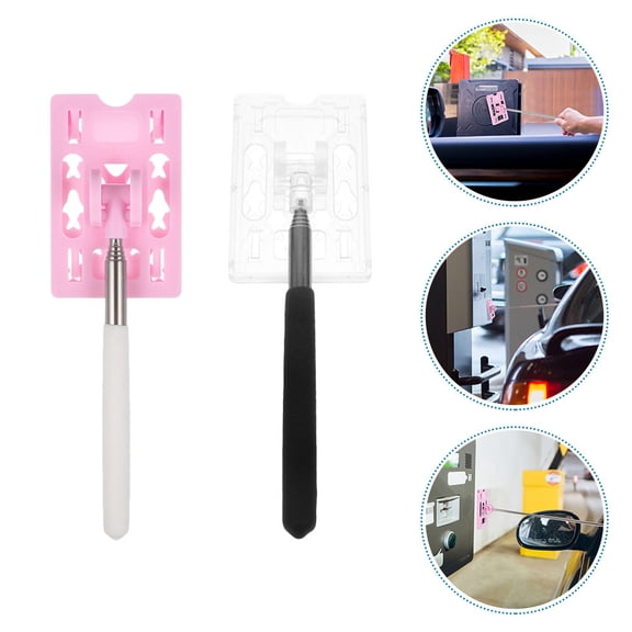 UPOUART 2Pcs Parking Card Holder Stick Stainless Steel Pink Practical Design for Drivers
