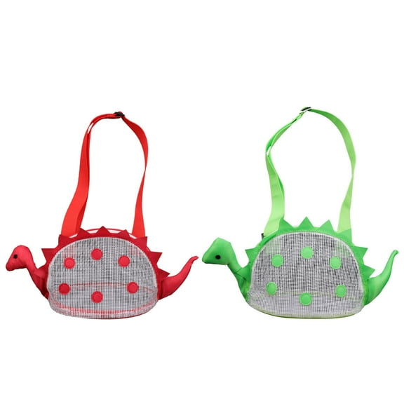 UPOUART 2Pcs Red Lightweight Mesh Beach Bag for Shell Storage and Towels with Dinosaur Print
