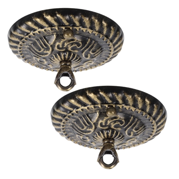 UPOUART 2Pcs Retro Round Metal Ceiling Light Canopy Plate with Decorative Pattern for Pendant Fixtures
