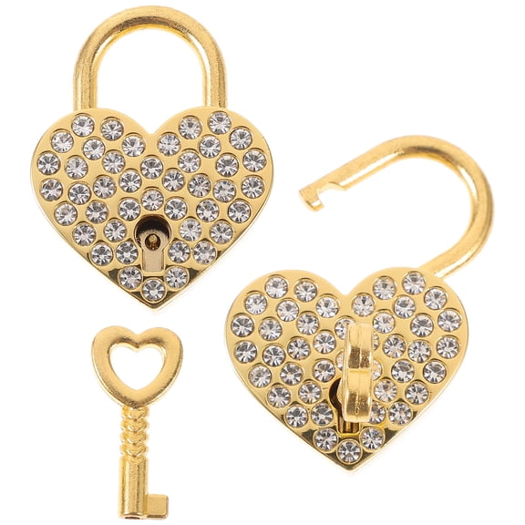 UPOUART 2Pcs Rhinestones Heart Shaped Padlocks with Keys Golden Alloy Decorative Locks for Jewelry Boxes