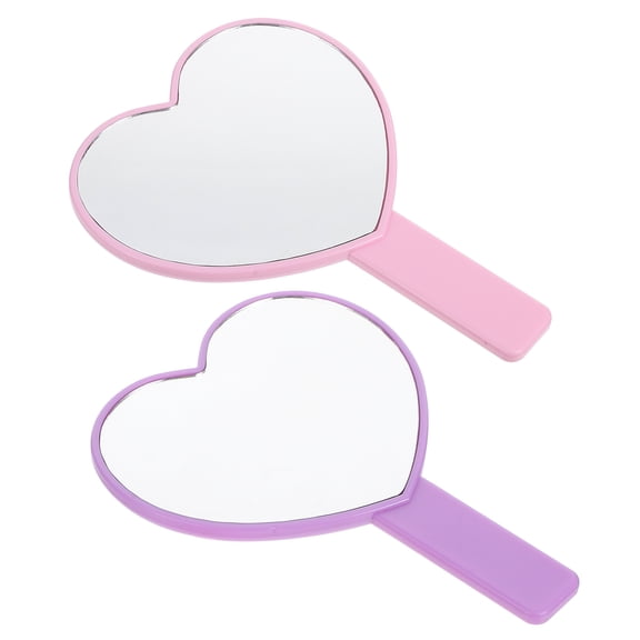 UPOUART Set of 2 Small Heart-Shaped Hand Mirrors with Handle, ABS Material, Perfect for Teens and Business Use