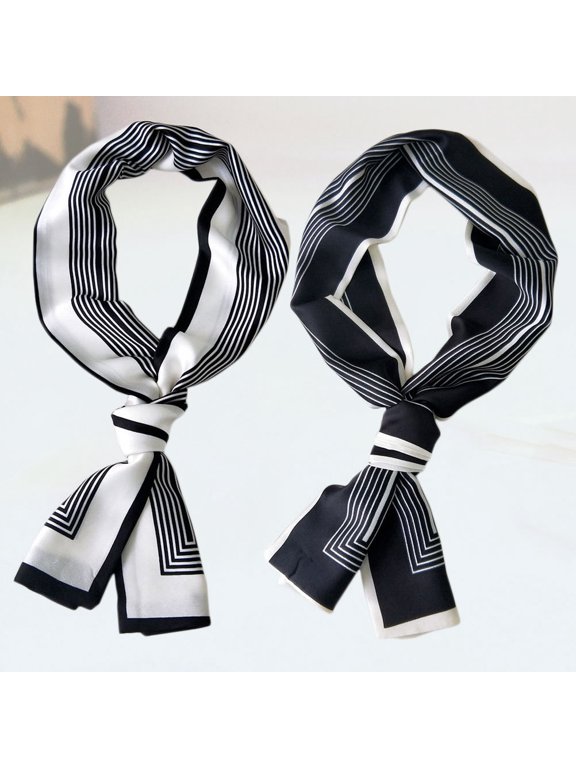 2Pcs Decorative Thin Long Scarves Frame Design Assorted Colors Soft Fabric