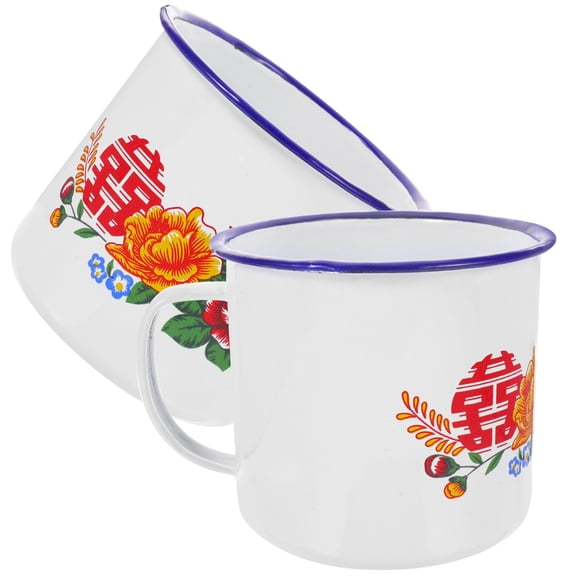 UPOUART 2Pcs Vintage China Tea Cups Enamel Material for Birthday Wedding