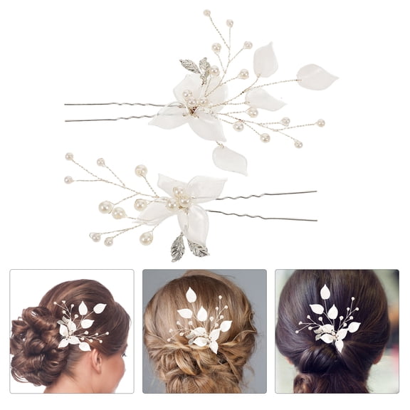 UPOUART 2Pcs White Floral Bride Hairpins Design Lightweight Handmade Bridal Hair Accessories