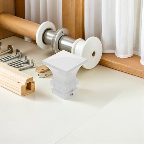 UPOUART 2Pcs White Metal Curtain Rod Finials Ends Decorative Square Caps for Window Drapes