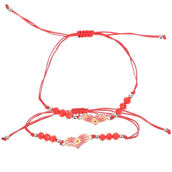UPOUART 2Pcs Red Woven Evil Eye Bracelets Adjustable Beaded Wrist Decor for Unisex Fashion and Luck