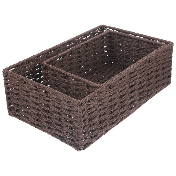UPOUART 2Pcs Woven Paper Rope Storage Basket Coffee Tone Multi Functional Organizer for Clothes and Books