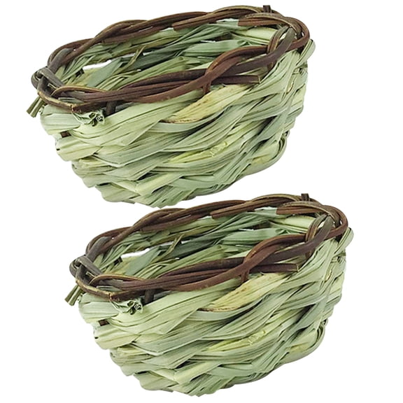 UPOUART 2Pcs Woven Straw Bird Nest Rustic Style Craft for Bird Breeding Resting Green Color