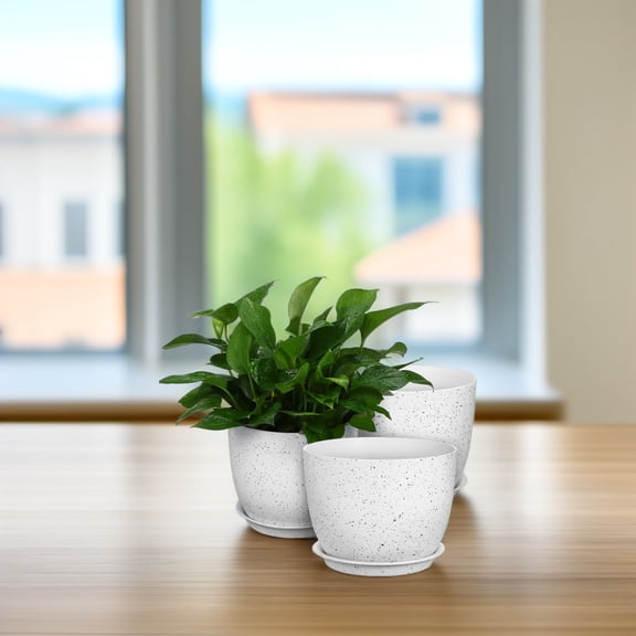 UPOUART 3Pcs White Plastic Flower Pots with Saucer Breathable Design for Planting