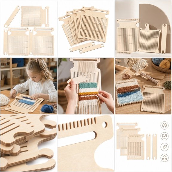UPOUART 3 Sets Wooden Belt Weaving Loom Kit for Beginners with Shuttles