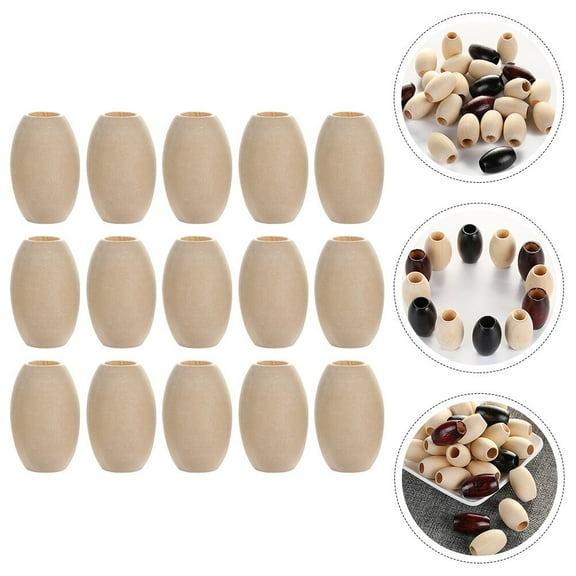 UPOUART 30Pcs DIY Garland Wood Bead Wooden Beads for Jewelry Making Beige Color Smooth Surface