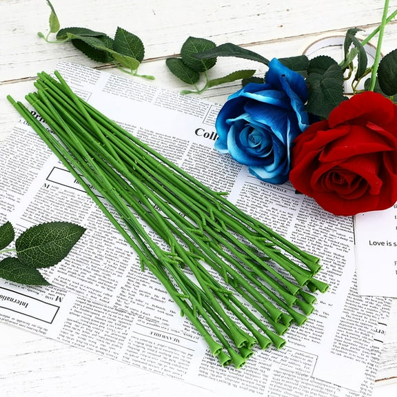UPOUART Flower Stem Kit with 30 Green Plastic Stems and Wire for Crafting and Floral Arrangements