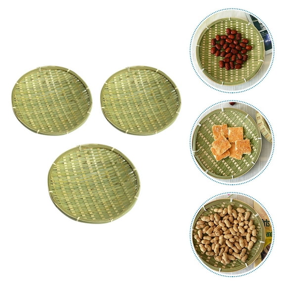UPOUART 3Pcs Bamboo Woven Tray Green Snack Holder For Party Use
