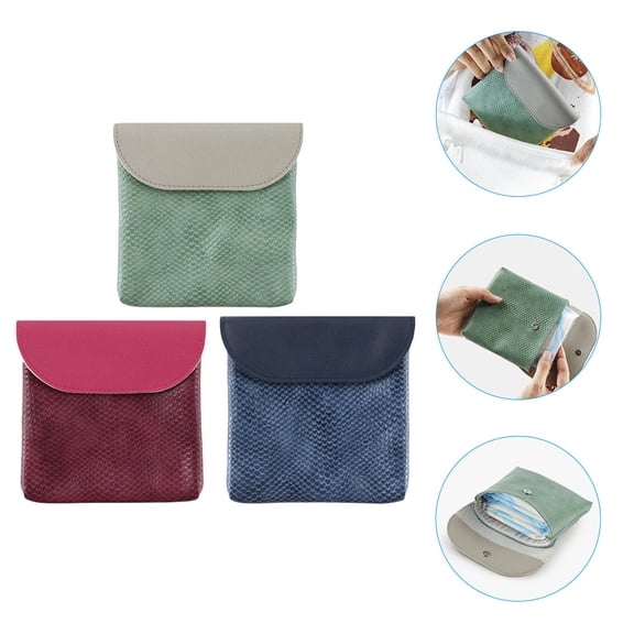 UPOUART 3Pcs Convenient PU Period Bags Compact Portable Tampon Holder with Button Closure Assorted Colors