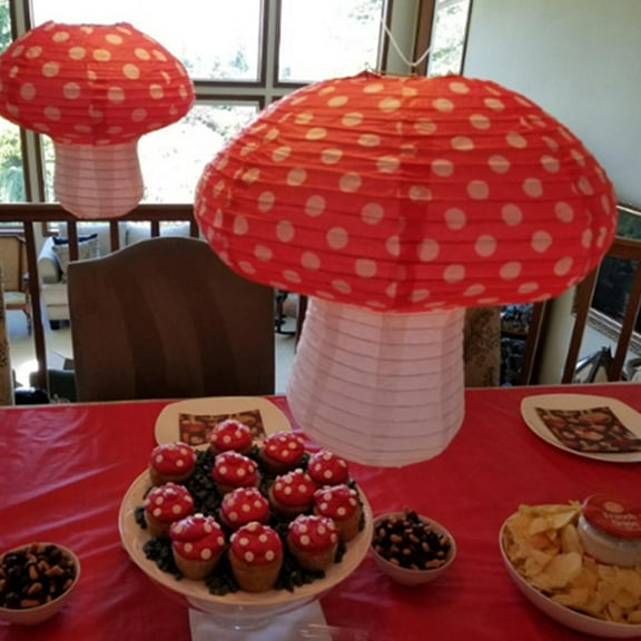 UPOUART Red Mushroom Shaped Paper Lanterns 3pcs Hanging Decoration for Home