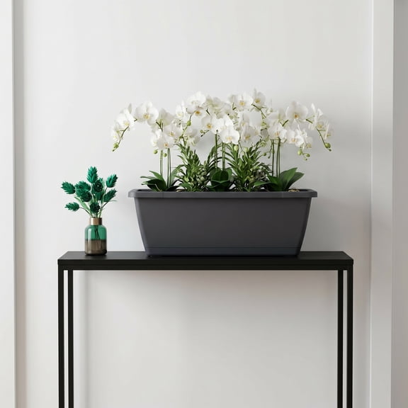 UPOUART 3Pcs Rectangle Planter Boxes with Drainage Holes Resin Flower Pots for Windowsill Garden Dark Grey