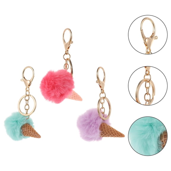 UPOUART 3-Pack Plush Ice Cream Keychain Bag Charms Assorted Colors Decorative Hanging Accessories