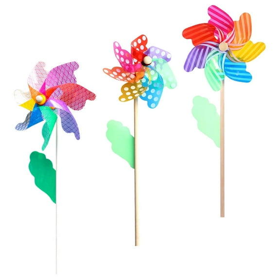 UPOUART Garden Whirling Pinwheel Decorative Outdoor Yard Assorted Colors Wood and PP for Festive Decor