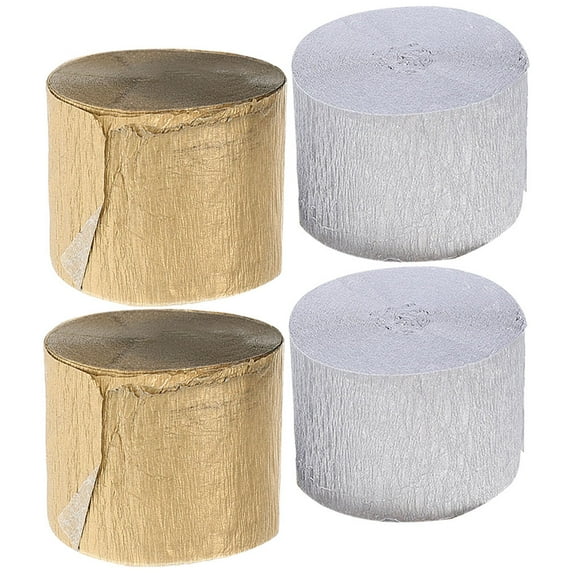 UPOUART 4 Rolls Party Crepe Paper Streamer Silver Gold Festivals Decorative Ceiling Hanging