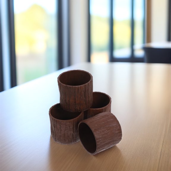 UPOUART Set of 4 Natural Wood Coffee Color Round Flower Pots, PP Material for Indoor and Outdoor Plants, Decor
