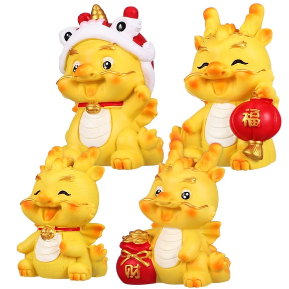UPOUART 4Pcs Dragon Figurine Set Resin Material Vibrant Colors Tabletop Decoration for Office