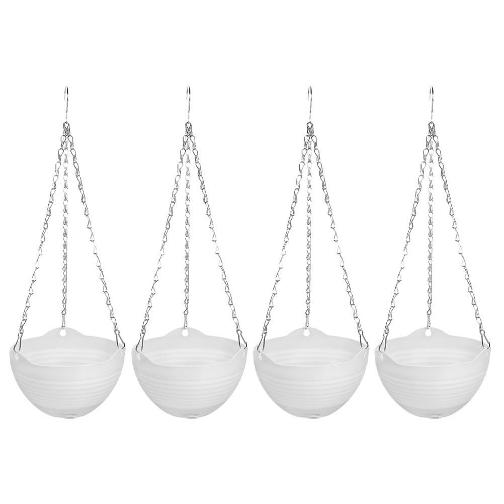 UPOUART Set of 4 White PVC Hanging Plant Holders for Indoor Plants, Balcony Flower Pots, Decorative Baskets for
