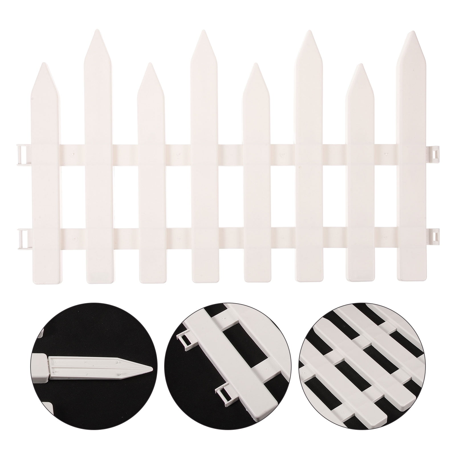 UPOUART 4Pcs Plastic Garden Fence Edging White Pointed Top Decorative Outdoor Decoration 19.65x11.79x0.59in