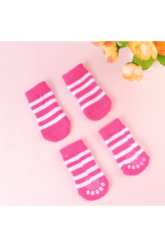 4-Pack Puppy Dog Cotton Pet Socks Anti- Knitted Socks Comfortable and Wear for Small Dogs