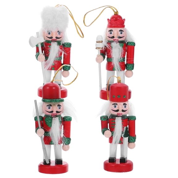 UPOUART Set of 4 Red Wooden Nutcracker Soldier Ornaments Handcrafted Christmas Tree Decorations and Festive Holiday Tabletop Accents
