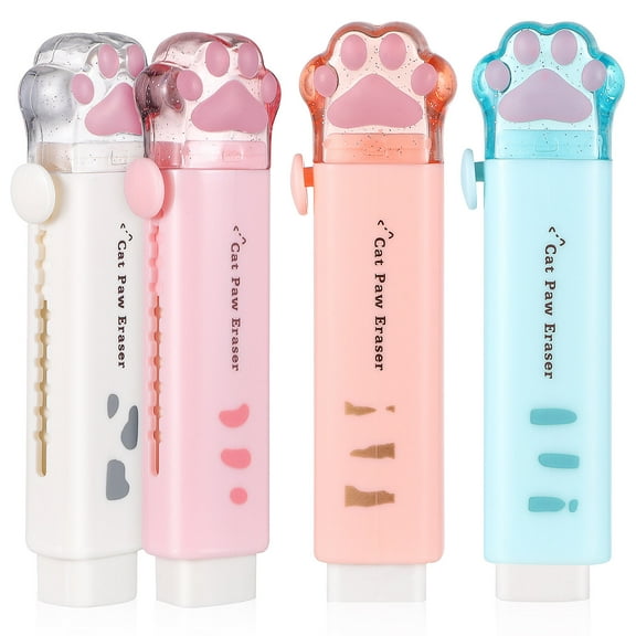 UPOUART 4Pcs Retractable Cat Paw Erasers Assorted Color Cute Rubber Erasers for Office and Home Use