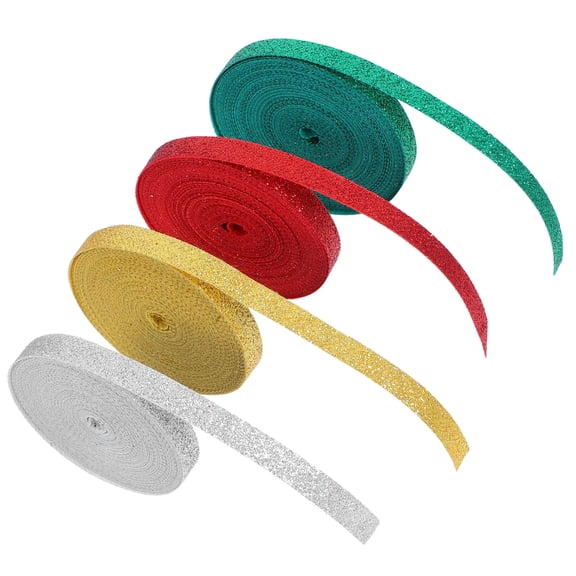 UPOUART 4Pcs Reusable Glitter Ribbon Roll in Assorted Colors for Wedding and Seasonal Decoration Projects