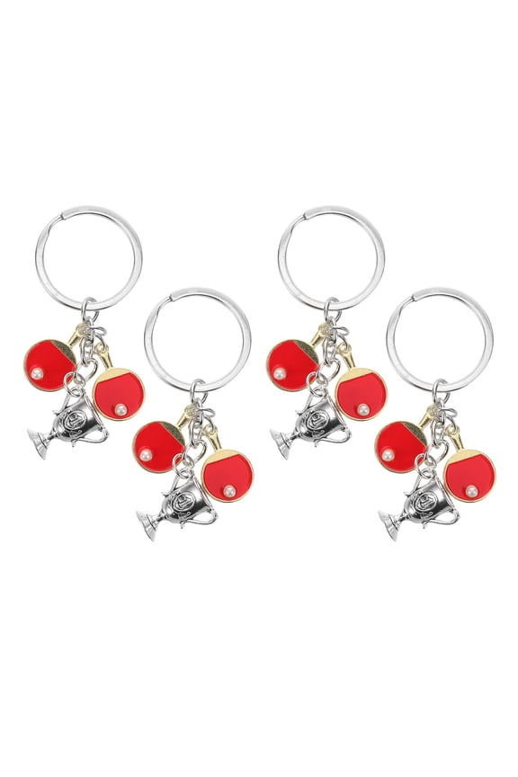 4-Pack Sports Style Table Tennis Keychain Set, Red Alloy Pong Pendant for Training and Everyday Use
