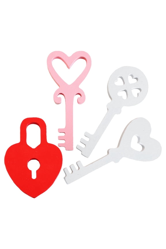 Heart Shape Keychain Wood Key Pendant Assorted Color 4Pcs