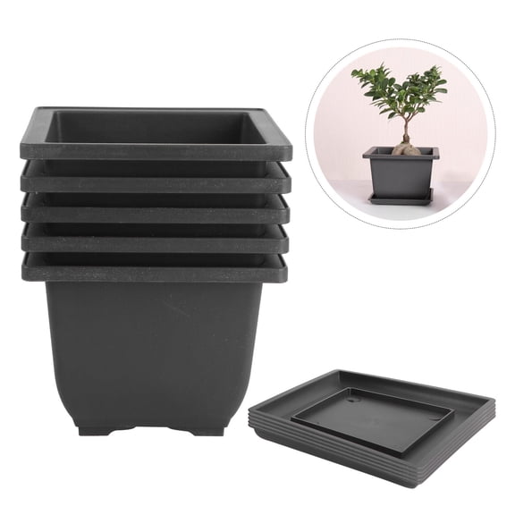 UPOUART 5 Sets of Dark Grey Simple Plastic Windowsill Planter for Succulents and Cacti