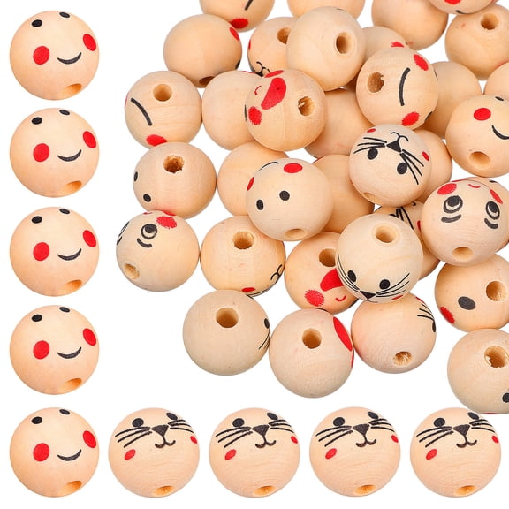 UPOUART 50 Pieces Assorted Color Smile Face Wooden Beads for Crafts, Jewelry Making, Decorative Projects and Handcraft Enthusiasts