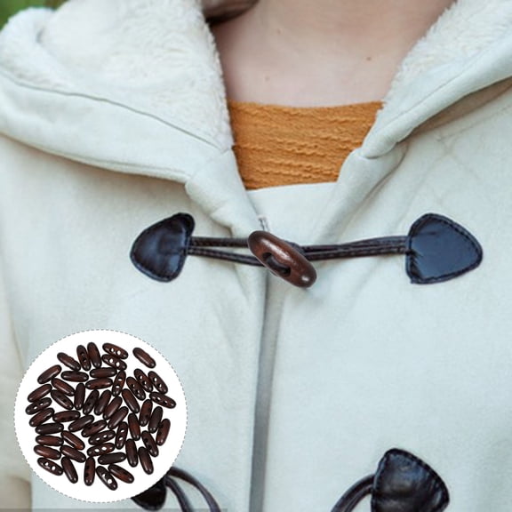 UPOUART 50Pcs Coffee Wood Toggle Buttons Oval Shape Secure Double Hole for Clothing and DIY Crafts