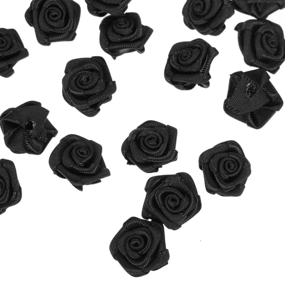 UPOUART 50Pcs Rose For Clothes Attach Black Polyester Sewing Flower Decorations