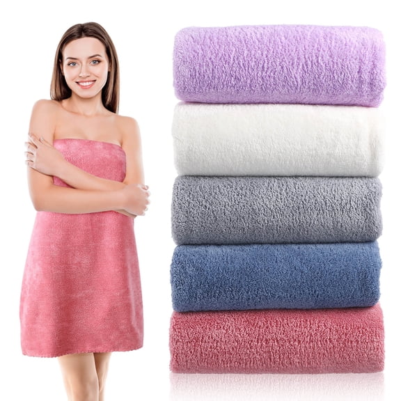 UPOUART 5Pcs Microfiber Bath Towels Set Large Soft Solid Color Towels for Bathroom and Fitness