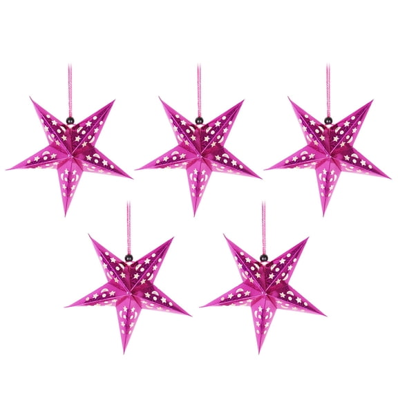 UPOUART 5Pcs Rosy Paper Hanging Star Lamp Shade Decorative Lantern for String Lights and Fairy Light Decor