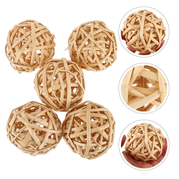 UPOUART 5Pcs Rattan Craft Wicker Spheres Wall Decor Set Khaki for Homeowners Decorators
