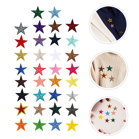 UPOUART 68-Piece Small Five-Pointed Star Iron-On Patches Set, Embroidered Polyester Fabric Appliques for Clothing Decoration