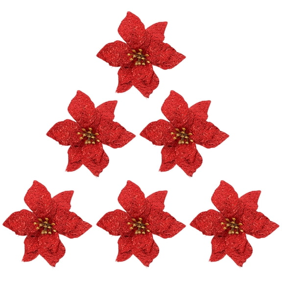 UPOUART 6-Pack Red Glitter Small Artificial Flowers for Christmas, Weddings, Home, Party, and Holiday Decoration