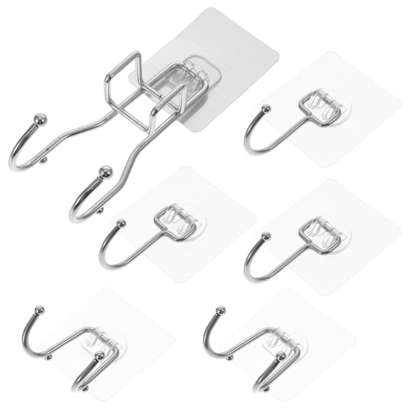 UPOUART 6Pcs Plated Silver Adhesive Hooks Wall Mount Coat Hooks for Kitchen and Bathroom