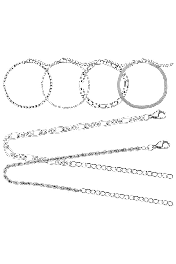 6Pcs Plated Wrist Chains Stackable Bracelets Thin Metal Link Bracelets Minimalist Layered Jewelry